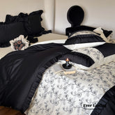 Little Black Lace Floral Bedding Set - Black + White